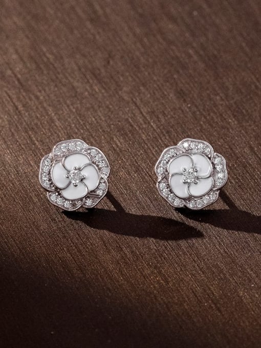 ES1612 [White Platinum Gold] 925 Sterling Silver Cubic Zirconia Flower Minimalist Stud Earring